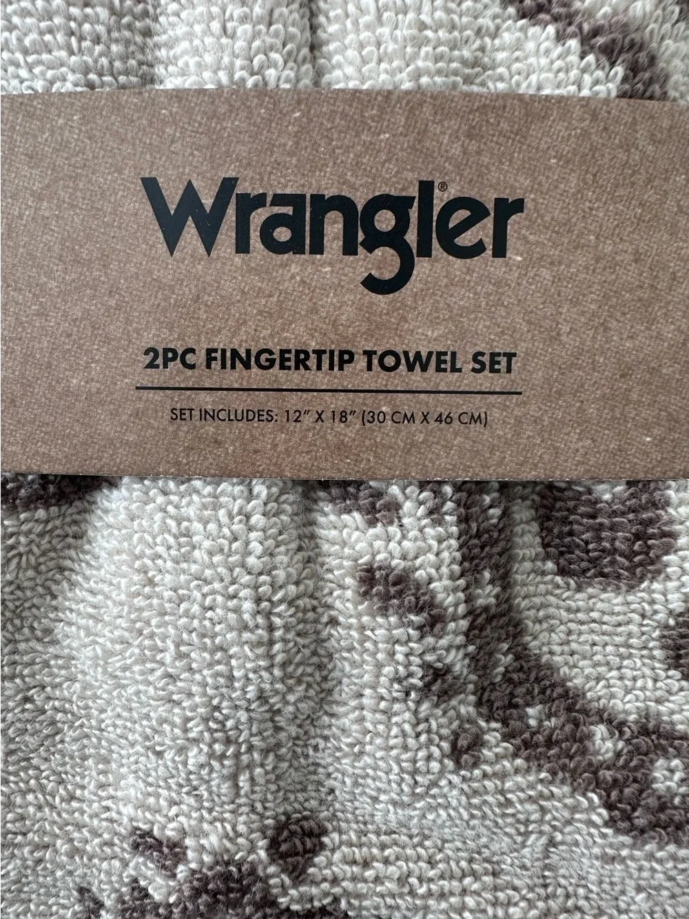 Wrangler 4 Pc Towel Set 🤎 2 Bath & 2 Fingertip Cowboy Boot Paisley Beige NWT